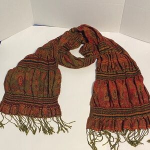 Source Unknown Red and Green Bohemian Scarf. Made in China. 100% polyester